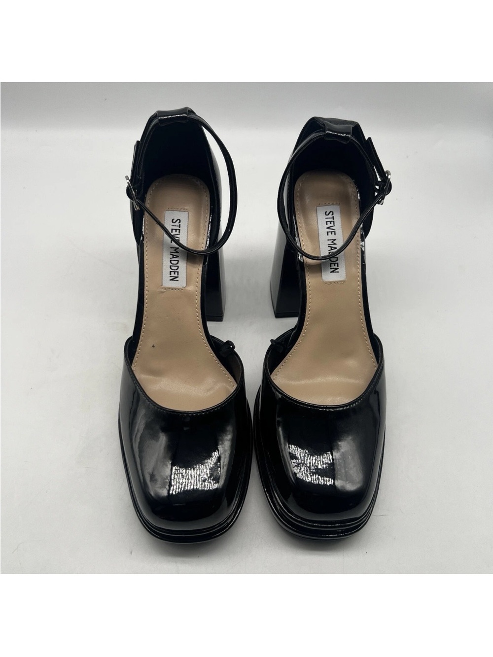 Steve Madden Black Patent Platform Block Heel Mary Jane Pumps - Picture 2 of 7